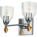 Fun Finial 2 Light 15 inch Polished Chrome Vanity Light Wall Light in Polished Chrome with Gold